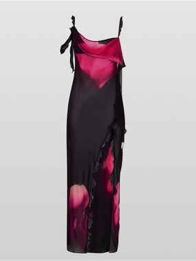 Rat & Boa Black and Fuchsia Watercolor Tie-Shoulder Maxi Dress